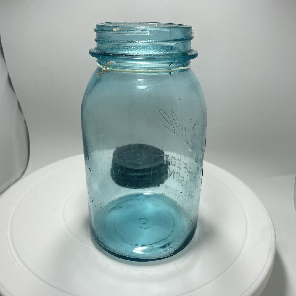 Vtg Ball Perfect Mason Green Glass Jar w Zinc Lid Wide Mouth Quart #2 - Picture 4 of 7